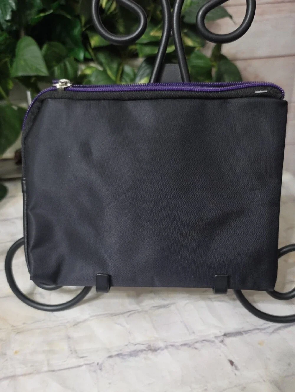 Tumi For Delta Black Nylon Toiletry Pouch with Purple Zipper Trim